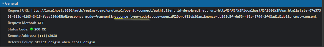 Request sent to the"/auth" endpoint